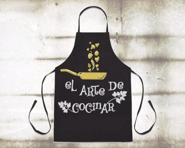 Delantal personalizado "El arte de cocinar" en negro