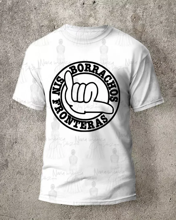 camiseta blanca de hombre borrachos sin fronteras