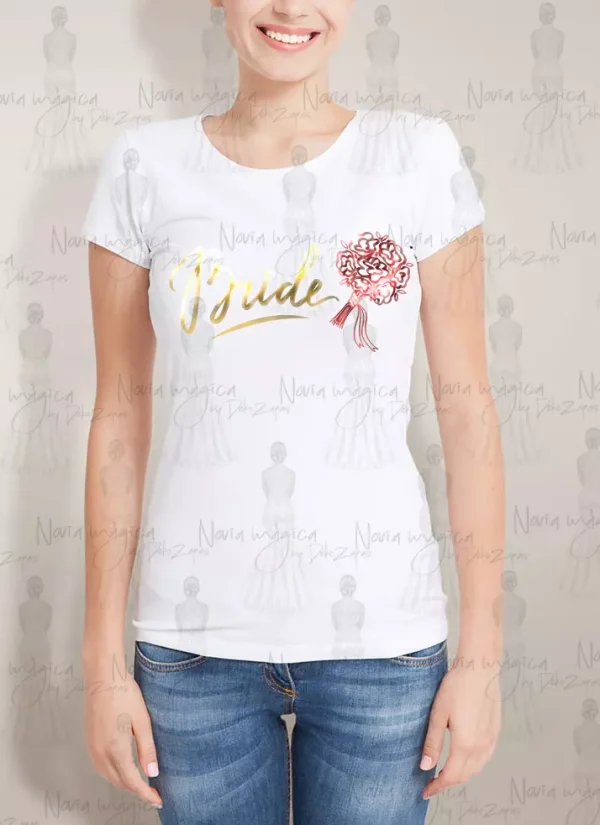 Camiseta de mujer "Bride" con ramo - Imagen 2